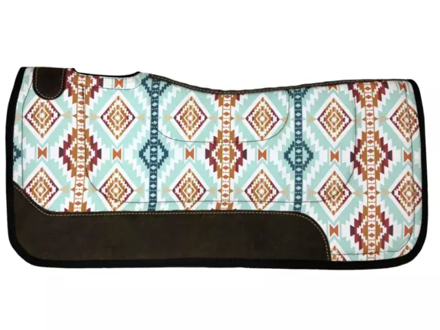 New! 31" x 32" AQUA AZTEC CONTOURED FELT SADDLE PAD w/ Leather reinforced spine