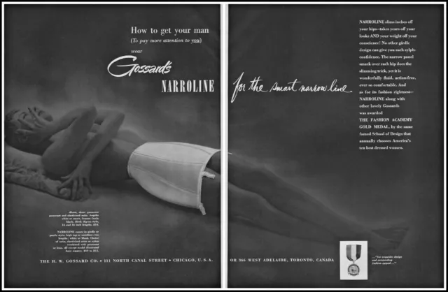 1950 topless woman in girdle Gossard's narroline vintage photo print Ad adl30