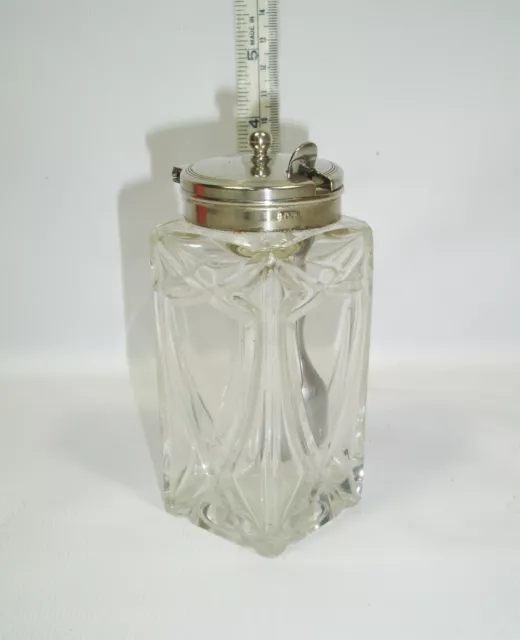 ANTIQUE EPNS Lidded Glass Mustard Pot With Spoon