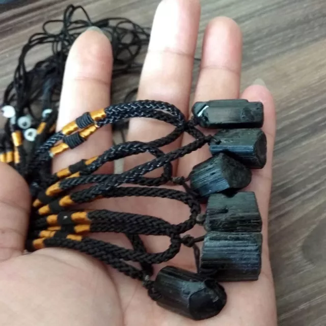 Natural Black Tourmaline Quartz Crystal Necklace Healing Gemstone Pendant Reiki