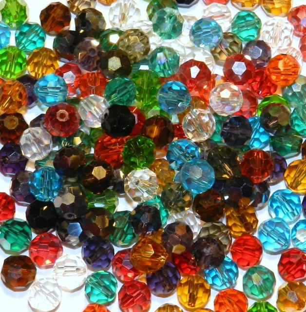 CRBL6111 Assorted Color & Finish 8mm Faceted Round Crystal Glass Beads 100pc