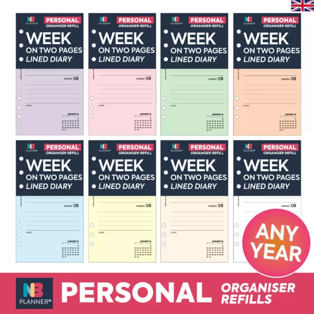 24/25 2025 2026 Filofax Personal COMPATIBLE Week on two pages lined diary refill