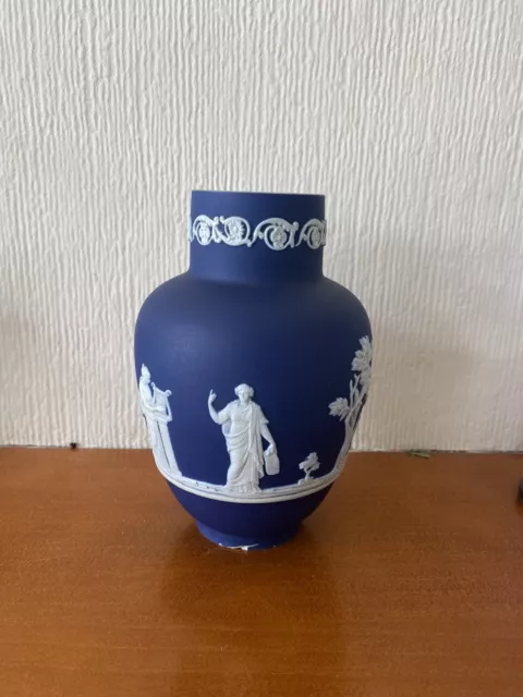 Adams Tunstall Jasperware Vintage Cobalt Blue Baluster Vase Classic Figures