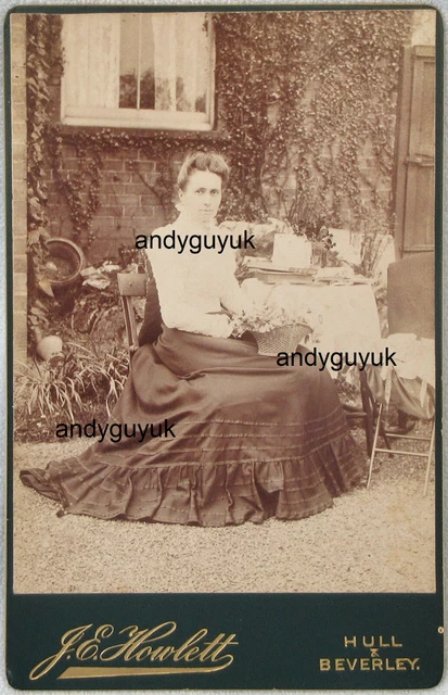 Cabinet Card Lady Seated Outside Howlett Beverley Book Basket Antique Photo Cdv