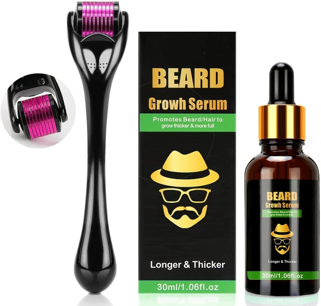 Kit crescita barba Dessnill che include olio per crescita barba biologico, derma in titanio - &