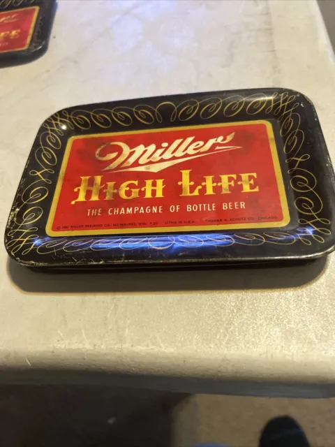 Vintage 1950's Miller High Life Beer Advertising Metal Tip Tray Bar Ware#3