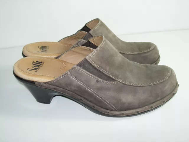 Womens Brown Leather Sofft Clogs Mules Career Comfort Heels Shoes Size 9 M
