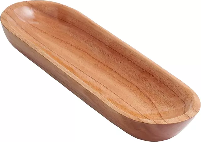Natural Wooden Dough Bowls for Decor, Long Carved Oval Farmhouse Kitchen