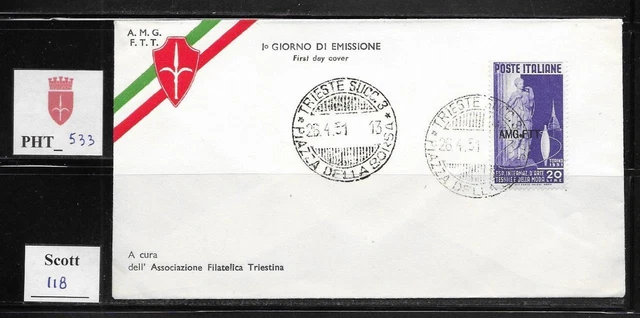 PHT_533. TRIESTE FTT. FDC w. 1951 ARTE TESSILE & MODA. Scott 118