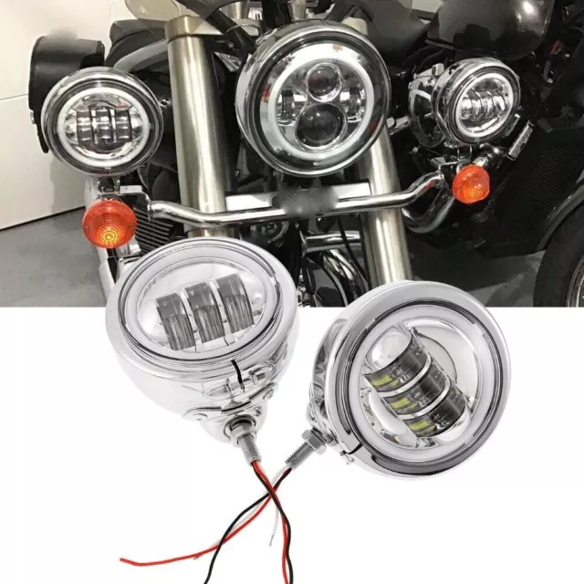 4.5" LED Auxiliary Passing Lights Lamp W/ Housing Bucket Fit For Harley Touring