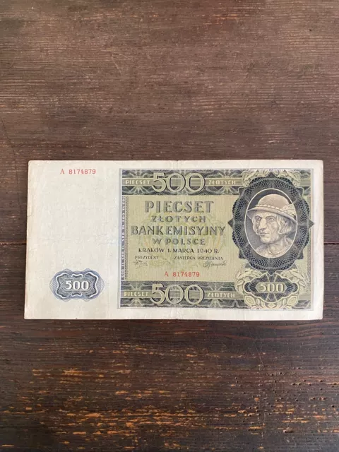 1940, German Occupation of Poland, 500 Złotych,  Bank Emisyjny W Polsce