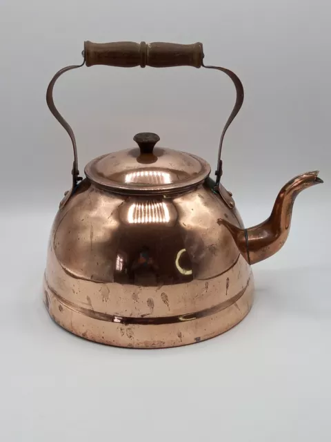 Vintage Portuguese copper kettle with wooden handle 3