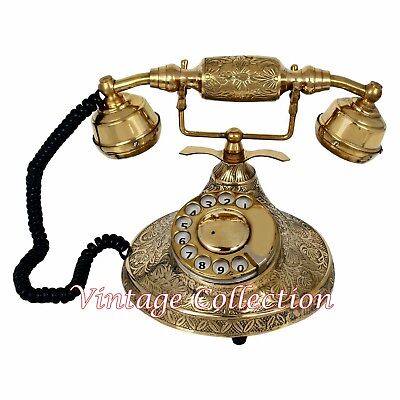 Antique Brass Vintage French Victorian Style Rotary Telephone Collectibles Decor