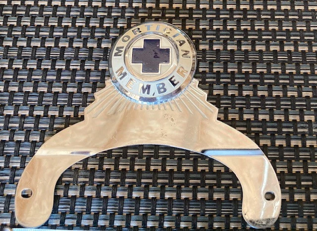 Vintage AAA American Automobile Association license plate attachment   MORTICIAN 3
