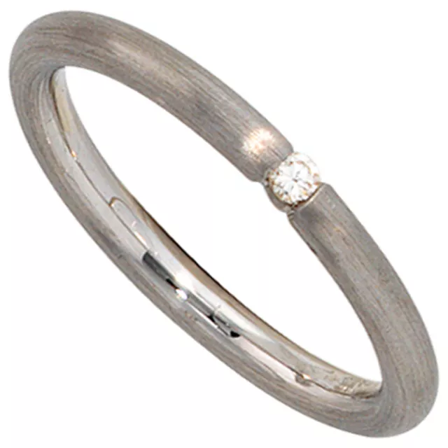 Ring Damenring mit Diamant Brillant, 925 Silber rhodiniert mattiert, Silberring