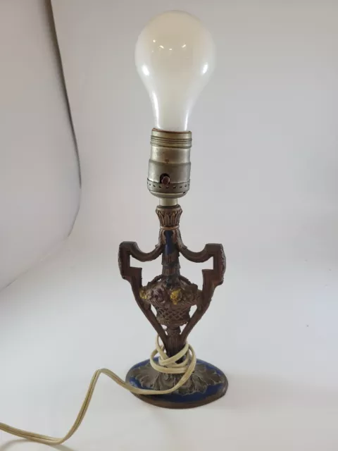 Antique Victorian Cast Iron Table Lamp Working  10" tall.