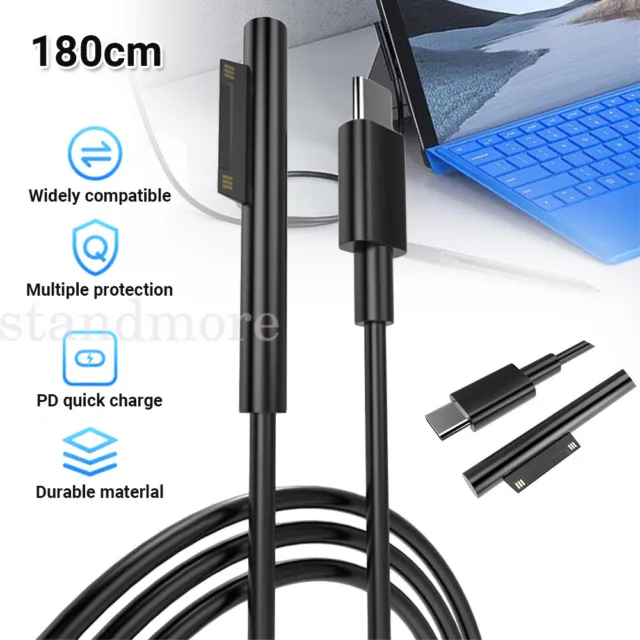 1.8m USB Type C PD 15V Charger Cable For Microsoft Surface Pro 3 4 5 6 GO Laptop