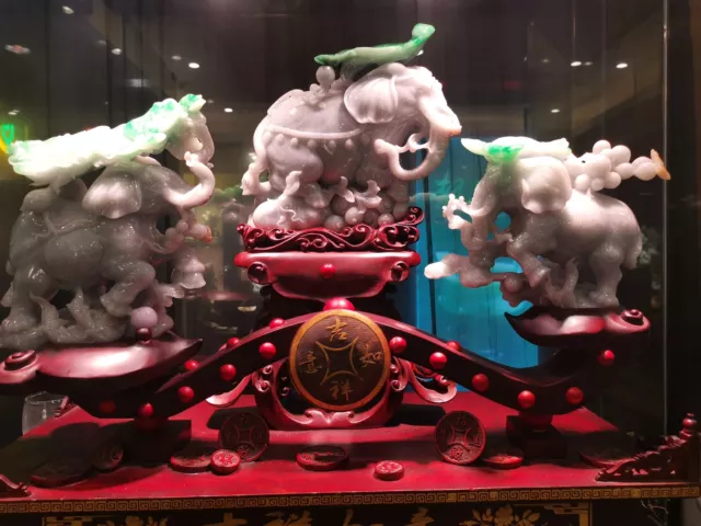 Chinese Exquisite Handmade Elephant carving Jadeite Jade Statue