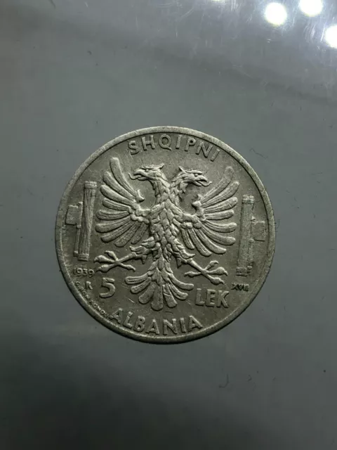 Albania ITALIANA Vittorio Emanuele III 5 Lek 1939 BB+