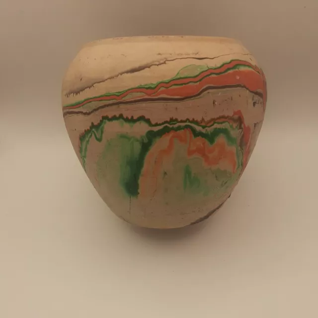 Vintage Nemadji Indian Pottery Clay Orange Rust Swirl Retro '64 Native Vase 4.5”