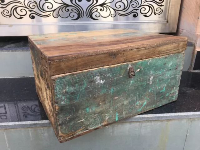 Antique Old Wooden Hand Crafted Indian Merchant Money Collection Box Storage Box