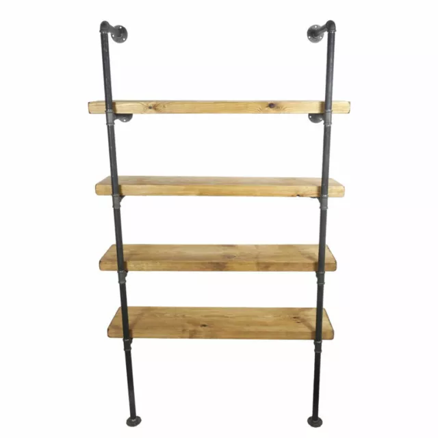 Shelving Display Unit Bookcase Solid Wood Shelves Industrial Metal Floor Mounted 3