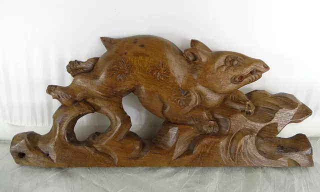 15 " Antique French Hand Carved Wood Solid Oak Pediment - Animal - Hare  19th
