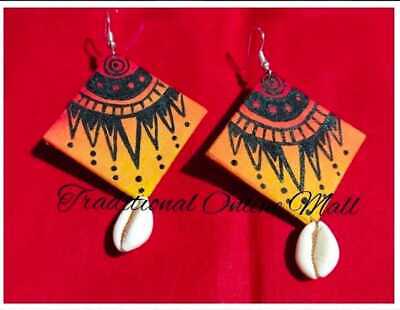 Ethnic Traditional Bengali Artistic Fabric Cowrie design with Top Earrings
