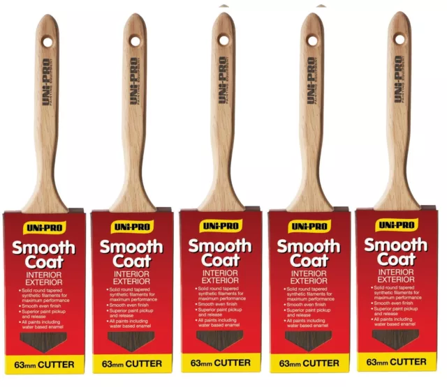Uni-Pro Smooth Coat Paint Brushes Synthetic Sash Cutter 63mm - Pack of 5