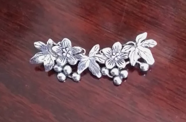 Vintage MASJ Large Silver Plated Pewter Flower / Ivy / Berry Brooch Pin