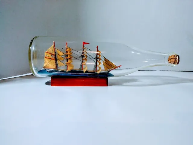 Vintage Handmade Ship In A Bottle 11" W/USA Flag