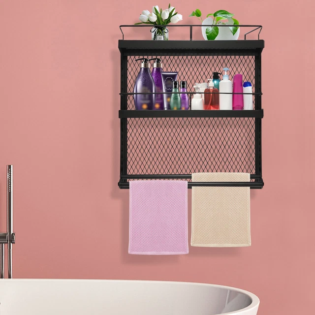 Estante de baño montado en pared con toalla para almacenamiento de gel de ducha/champú