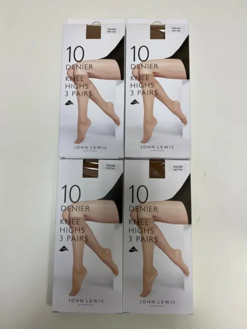 John Lewis 10 Denier Knee Highs..4 Packs Of 3 Pairs. One Size. Navy And Nat.Tan