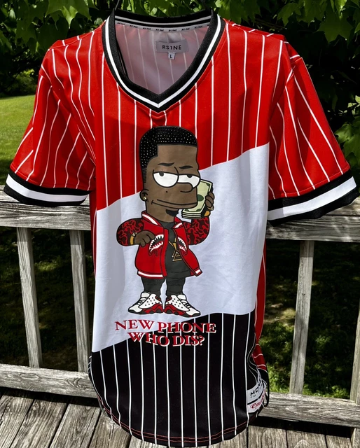 Mens RS1NE Jersey Shirt Bart Simpson Pin Stripes Size L Money To Burn Cartel NWT
