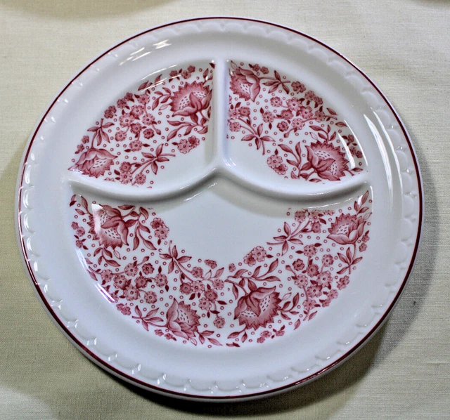 Syracuse China Co Red Roxbury Econo Rim Divided Plate Exc Cond 9.5" Kc Railroad