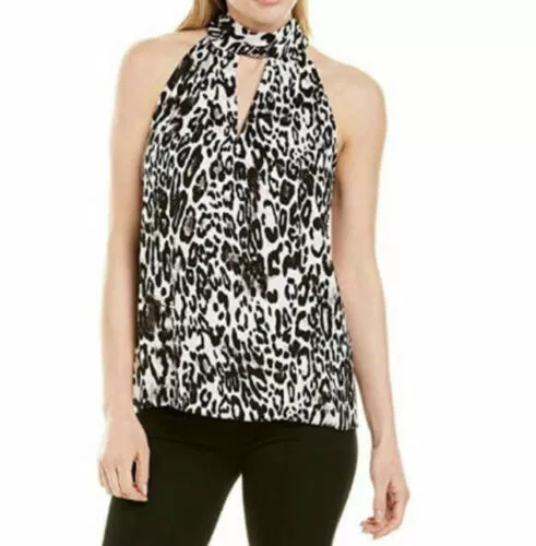 MILLY $300 Emma Blouse Leopard Print Sleeveless Halter Top Sz MEDIUM Tieback