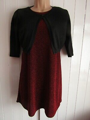 Next Girls Glittery Red Tunic Dress & Black Cardigan Party Outfit - Age 12