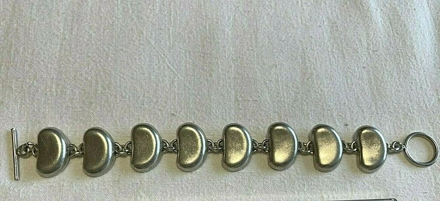 Bracelet Fantaisie En Argent Forme Haricot - Longueur 18,7 Cm, Poids 38g, Occasion