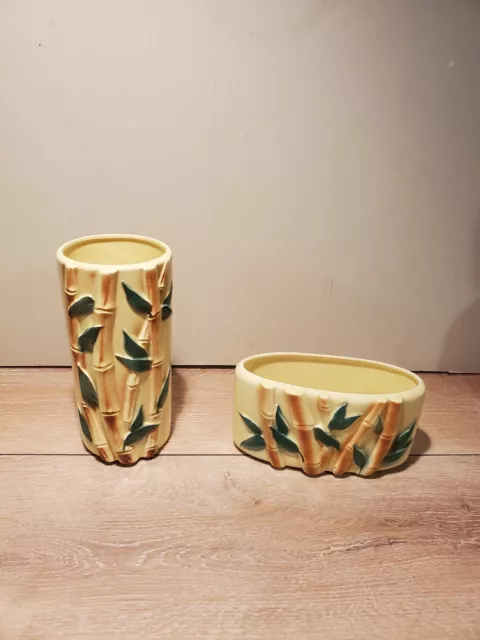 1940's Royal Copley Ceramic Art Pottery Bamboo Vase SET OF 2