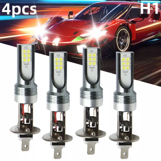 4x H1 LED Headlight Bulb Kit High Low Beam 220W 60000LM Super Bright 6000K White