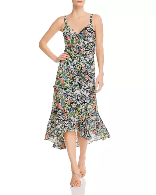 Parker Melody Floral Print Back Cutout Dress Size 8 Sleeveless Silk Blend Ruffle