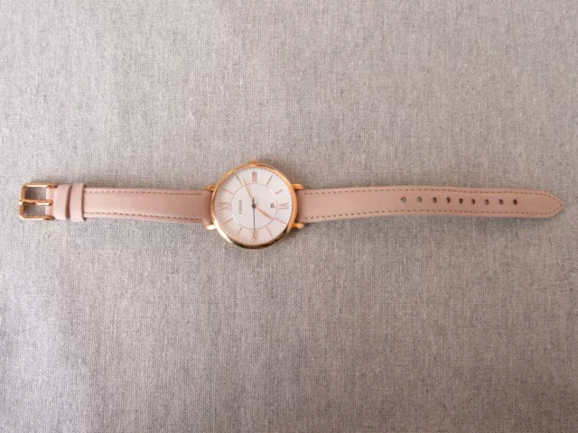 Fossil Jacqueline Date Blush Leather Watch ES3988 $130 #KW 46 3