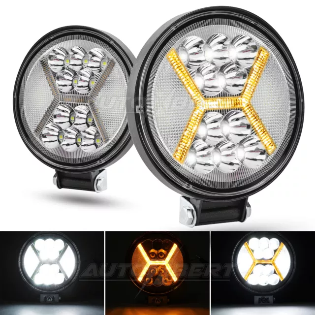 4.5 INCH Round LED Light Work Bar Pods Roof Spot Driving Lamp SUV Offroad W/ DRL