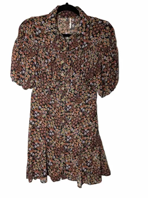 Free People Semi-Sheer Boho Bonnie Mini Dress Women's XS Dusk Combo Floral