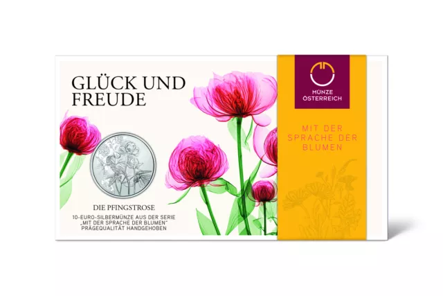 Österreich 10 Euro Silber Pfingstrose 2024 Coin Card HGH Handgehoben Blumen