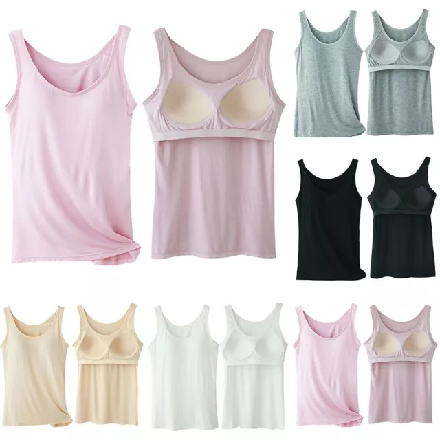 Women Ladies Camisole Tops With Built in Bra V Neck Vest Padded
