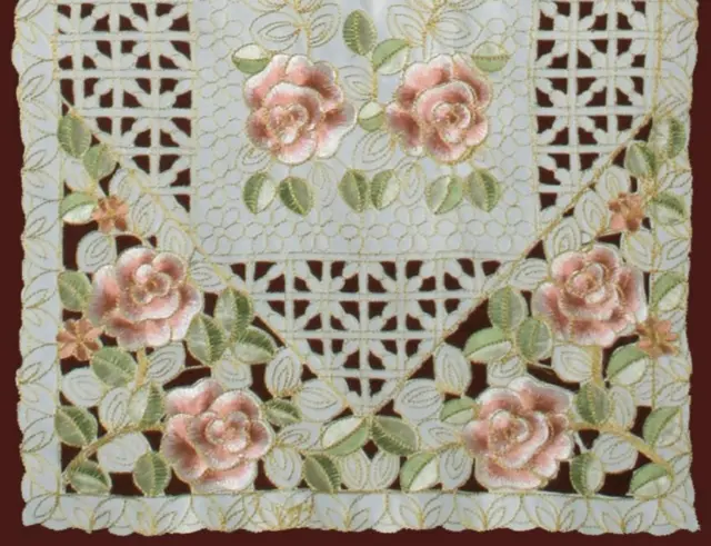 Embroidered Rose Daisy Floral Cutwork Pastel Easter Ivory Placemat, Table Runner