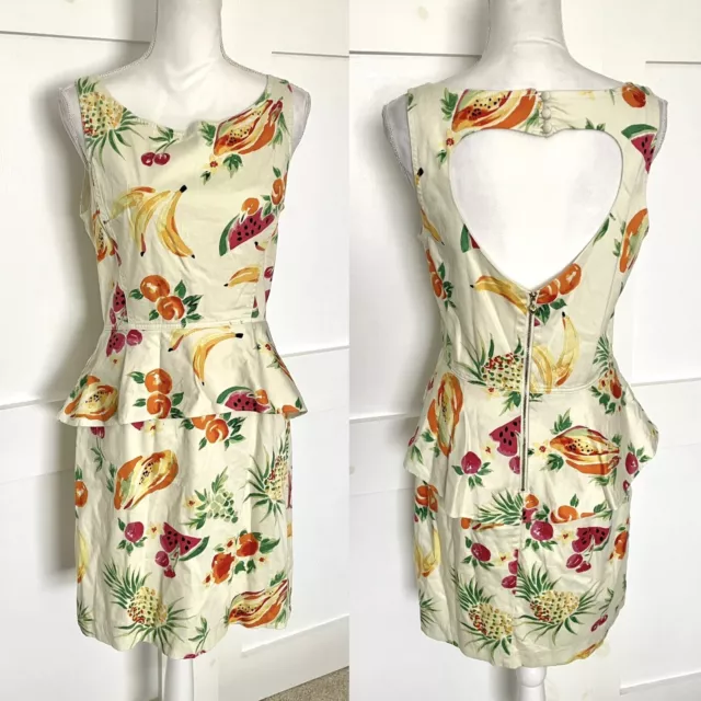 Betsey Johnson Fruit Print Peplum Midi Dress Size 8