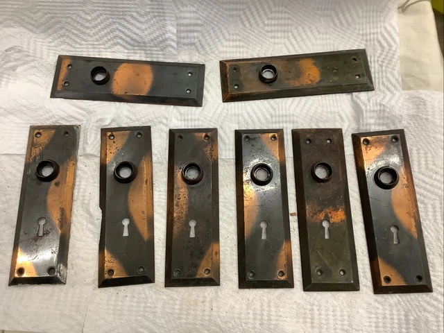 Vintage 6 Door Knob Back Plates With Skelton Keyhole, 2 Without   Steel