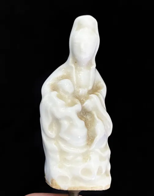 Small Antique 18th/19th C. Chinese Blanc de Chine Dehua Glazed Guanyin and Child